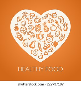Illustration of vector flat design fruits and vegetables icons composition 