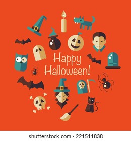 Illustration of vector flat design Halloween composition
