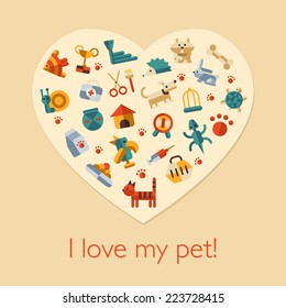 Illustration of vector flat design pets composition