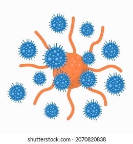 ilustración de diseño plano de células T o linfocitos T que atacan células cancerígenas. diseño aislado