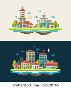 Illustration of vector flat design urban landscape compositions
