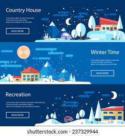 Illustration of vector flat design urban winter landscape compositions