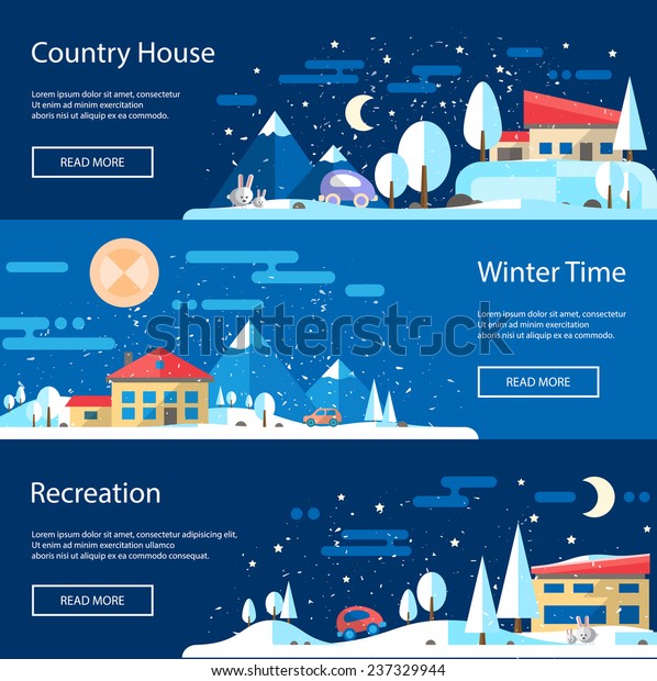Illustration of vector flat design urban\
winter landscape\
compositions