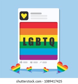 Illustration vector flat frame social media post template with rainbow flag and heart on pride lgbt comcept