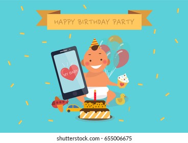 Illustration, Vector, Flat Icon, Flat Design, Event, Party, Ceremony, Sale, Banner, Pop, Season, Smart Phone, Gift Box, One Hundred Day Feast Feast, First Birthday, Cake, 
Celebration, Heart