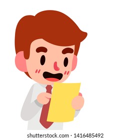 Illustration vector flat image  cartoon Businessman or manager honding paper  an completed checklist on board isolated background 