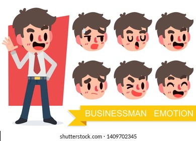 Illustration vector flat image Handsome Businessman or manager in different emotion head isolated background