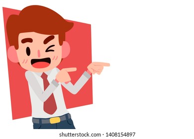 Illustration vector flat image Smiling young Businessman or manager pointing the fingers isolated on white background isolated background 