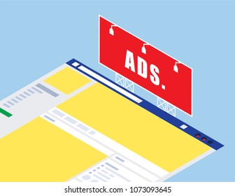 Illustration vector flat of social media website or web page  and online advertising as concept