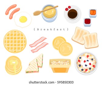 Illustration vector flat style of breakfast set isolated on white background.