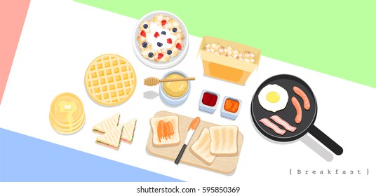 Illustration vector flat style of breakfast set isolated on white background.