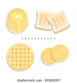 Illustration vector flat style of waffle, toast, pancake with butter isolated on white background.