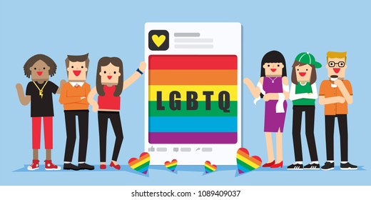 Illustration vector flat young people character on lgbt concept on social media frame for share for pride of lesbian gay bisexual or transgender