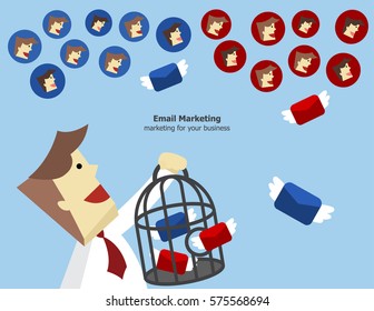 Illustration vector flat young people of business man sent email to customer as email marketing concept 