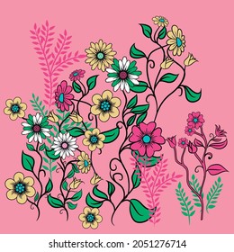 Illustration vector flowers with colors and pink background spring design