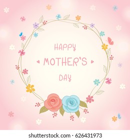 Illustration vector of flowers decorated to wreath on pink background design for Mother's day card.