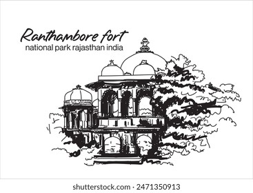 Illustration vector Fort in Ranthambhore National Park, Rajasthan, India.