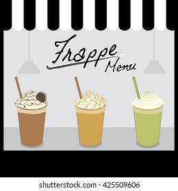 Illustration vector of frappe menu design in black cafe shop.