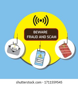 Illustration vector: Fraud and scam alert. Warning of a scam and a fraud 