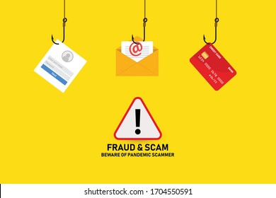 Illustration Vector: Fraud And Scam Online Banking, Transfer, Email And Data Breach