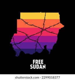 illustration vector of free sudan,sudan map in sunset,perfect for print,banner,poster,etc