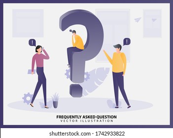 Illustration vector Frequently Asked Question concept with big question mark symbols. people around question marks, perfect for web design, banner, mobile app, landing page, vector flat design.