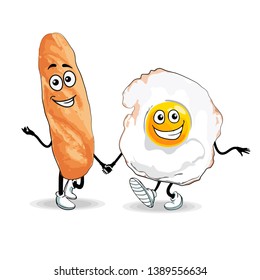 Illustration Vector of fried egg with bread. Animated food drawing. - Vector