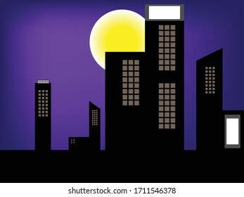 Illustration vector of full moon night of high building city and space for write wording