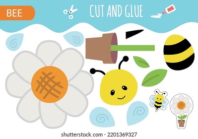 Illustration vector of funny bee and flower. Activity paper for children. Cut and glue the picture. Can be use for stick puppet too.