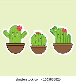 illustration vector : funny cartoon cactus  ,for gretting card , baby clothes , child room poster