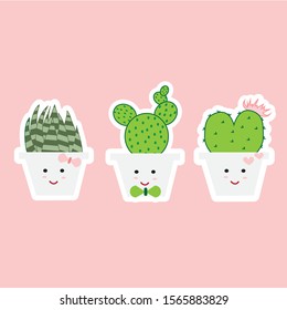 illustration vector : funny cartoon cactus  ,for gretting card , baby clothes , child room poster