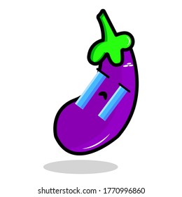illustration vector of funny cartoon eggplant with expression. isolated on white background. vegetable icon.