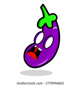 illustration vector of funny cartoon eggplant with expression. isolated on white background. vegetable icon.