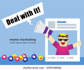 Illustration vector of funny young man with pixel glasses of deal with it meme on social media marketing concept 