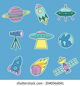 Illustration Vector Of Galaxy Space Sticker. With Light Color And Modern Style, Suitable For Your Business With Cool Galaxy Sticker.