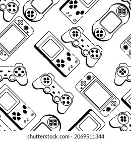 Illustration vector of game console seamless pattern line art style, suitable for fabric design (textile), food wrap, wrapping paper, wallpaper, background, book cover, and others.