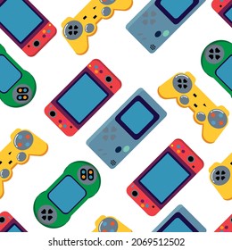 Illustration vector of game console seamless pattern flat style, suitable for fabric design (textile), food wrap, wrapping paper, wallpaper, background, book cover, and others.