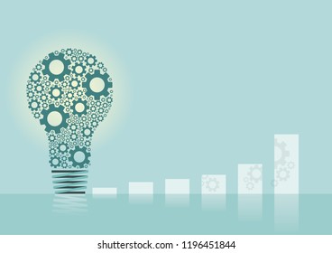 Illustration vector of gears shaped as light bulb, graph and it's reflection with free space for text. Business and finance concept