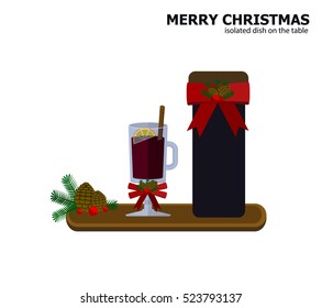 Illustration vector gift set of mulled wine glass on Christmas dinner theme.