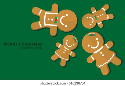 Illustration Vector Of Gingerbread Family On Christmas Theme.