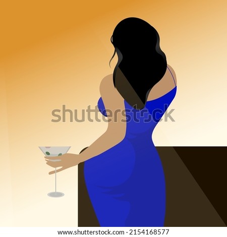 illustration vector girl im the bar with cocktail