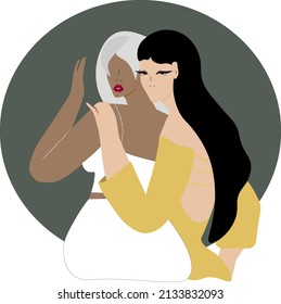 illustration vector girlfriend hug relationship