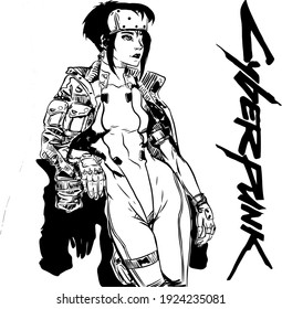 Illustration vector girlpunk, better for tattoo, cover video game, T-shirt,background product,wallpaper,etc