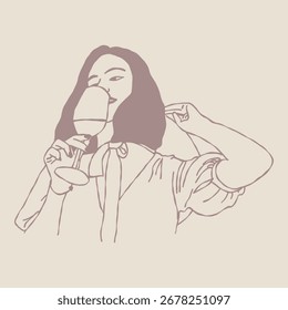 Illustration, vector of girls drinking wine, having a good time