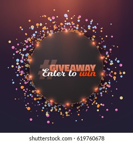 Illustration of Vector Giveaway Button. Enter to Win Prize Template. Realistic Button with Confetti
