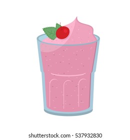 Illustration vector glass of berry smoothie with cherry topping isolated.
