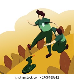 Illustration Vector of Go on an Adventure Together and Protect Your Friends from Poisonous Animals