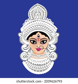 Ilustración y vector de la cara de la diosa Durga. Diosa Durga siendo venerada durante Durga puja