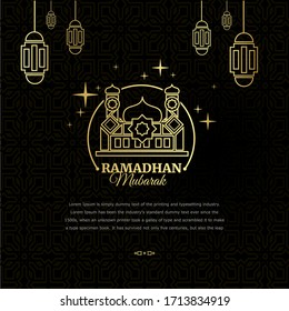Illustration vector gold mosque with islamic black background