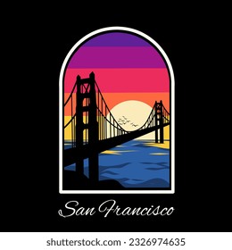 illustration vector of golden gate bridge in sunset scenery perfect for print,t-shirt,etc